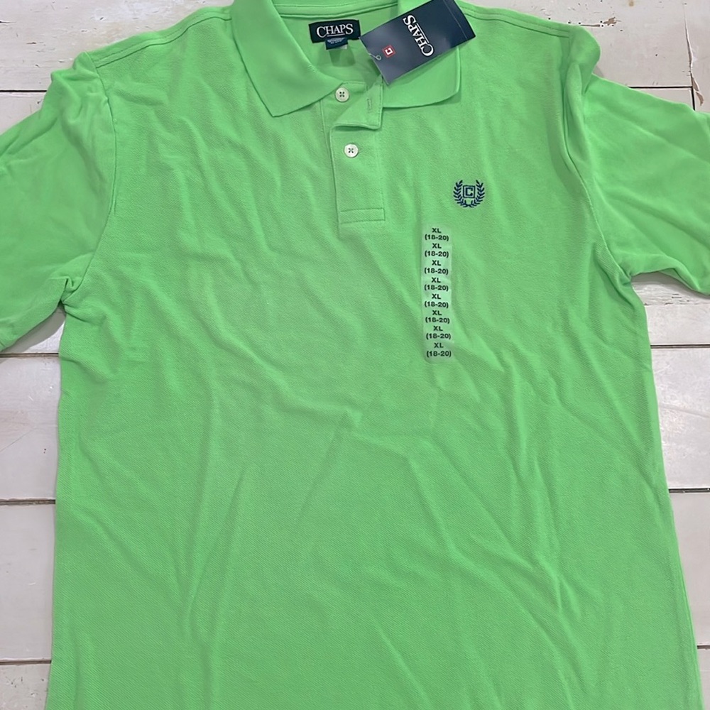 Chaps Boy’s Polo Shirt XLARGE 18-20 Green Short Sleeve 100% Cotton Aruba Lime